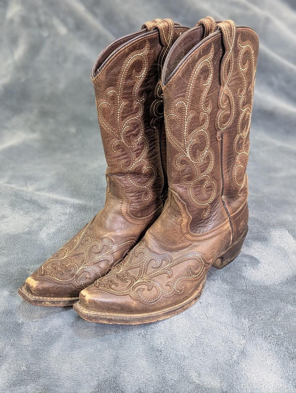 Ariat Zealous Overlay Snip Toe Decrative Western Boots Sz 6 Ranch Line Dancing